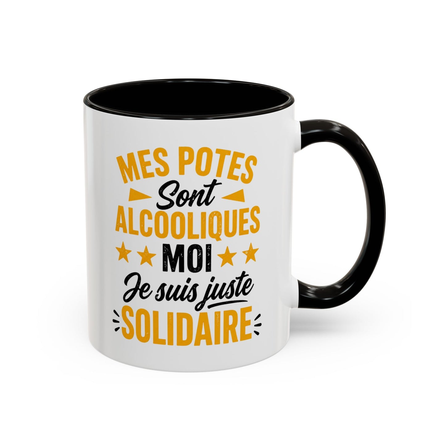 Mug Humour Apéro – Mes Potes Sont Alcooliques Moi Je Suis Juste Solidaire – Tasse Drôle Cadeau Original Fun Céramique 325ml