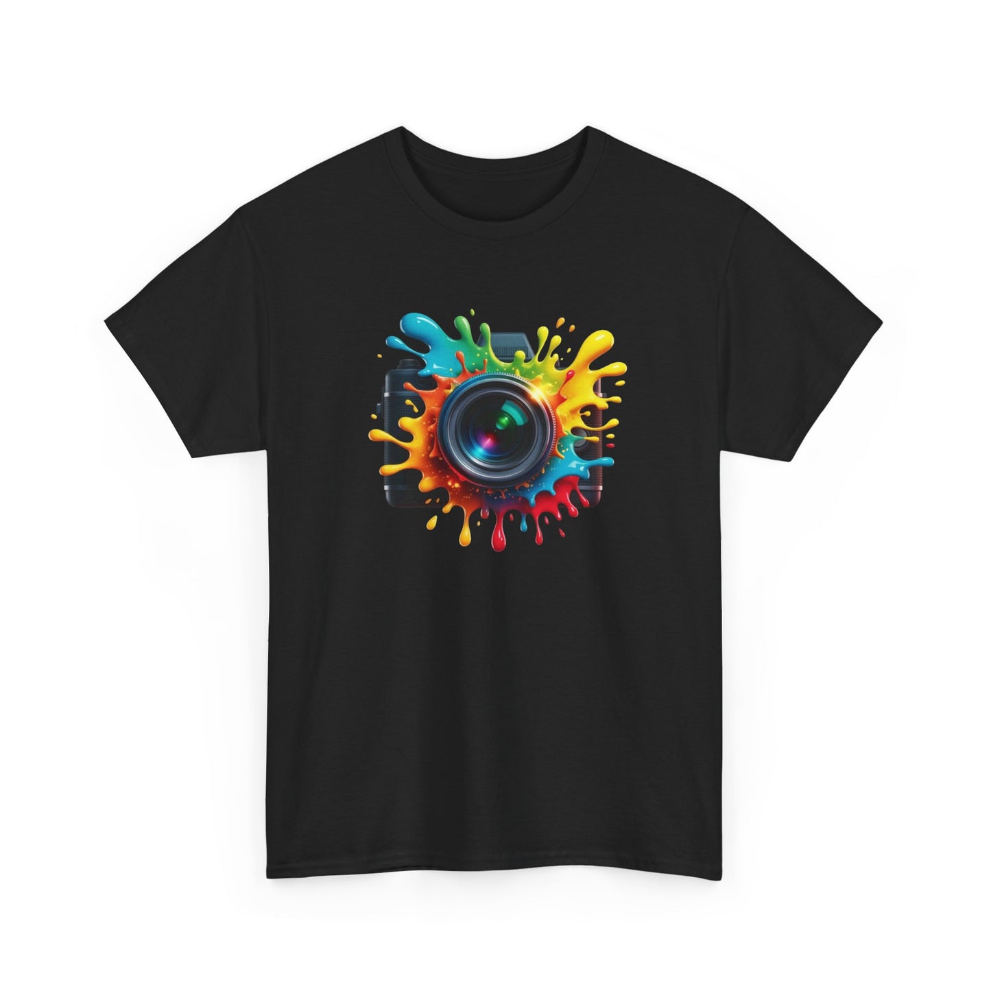 T-Shirt Photographie Appareil Photo Coloré – Tee Shirt Camera Splash Art – Cadeau Photographe Original Noir Blanc Gris