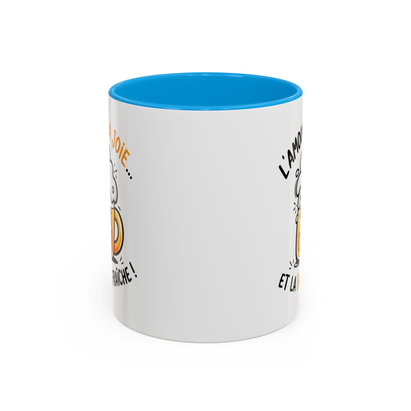 Mug Humour Bière – L’Amour La Joie Et La Bière Fraîche – Tasse Drôle Cadeau Original Fun Céramique 325ml
