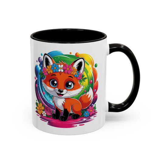 Mug Renard Mignon Multicolore – Tasse Design Kawaii Renard et Fleurs Arc-en-ciel – Cadeau Original 325ml