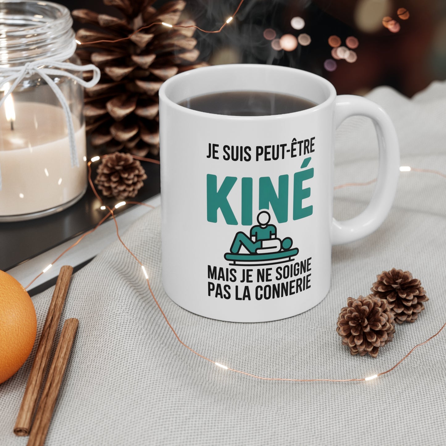 Tasse Kiné Humour – “Je suis peut-être Kiné mais je ne soigne pas la connerie” – Cadeau Kinésithérapeute Drôle 325ml