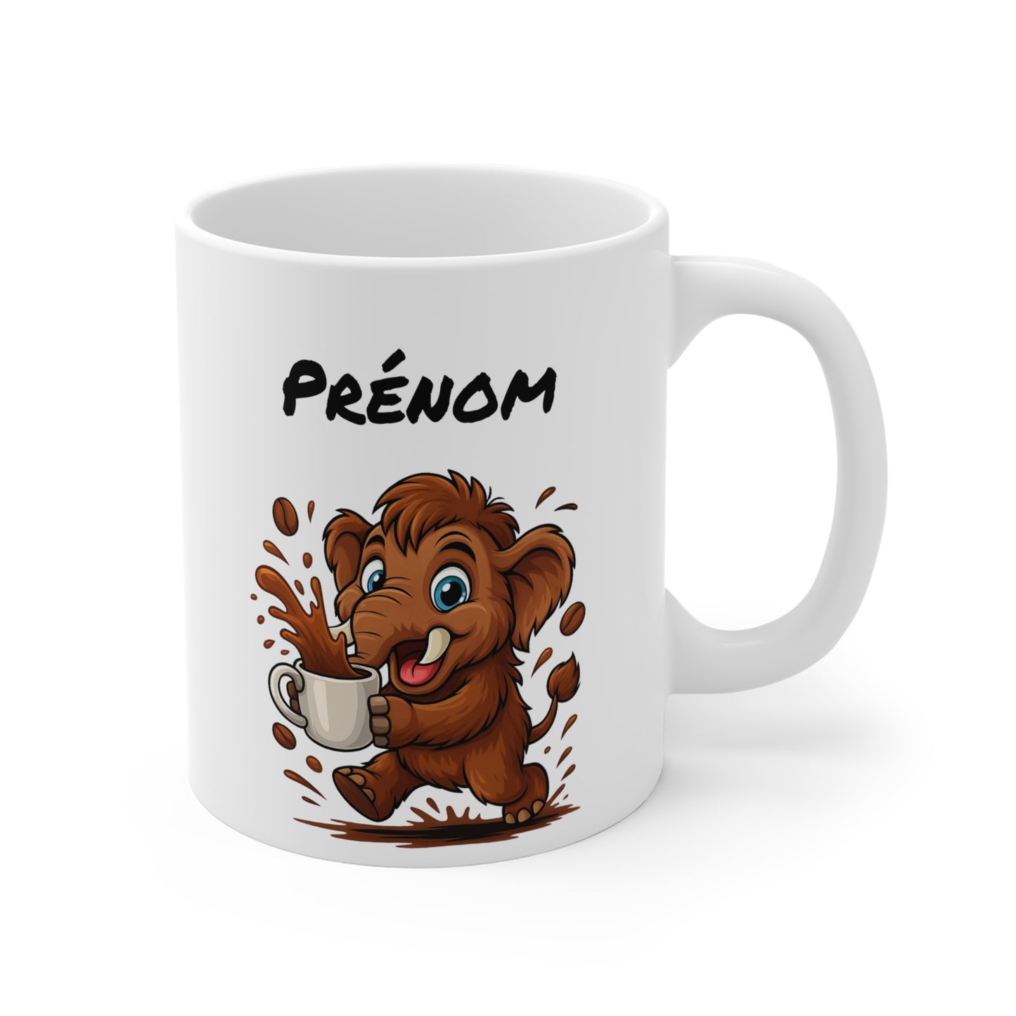 Tasse Personnalisable Mammouth Café – Mug Prénom Cartoon – Cadeau Original Amateur de Café 325ml