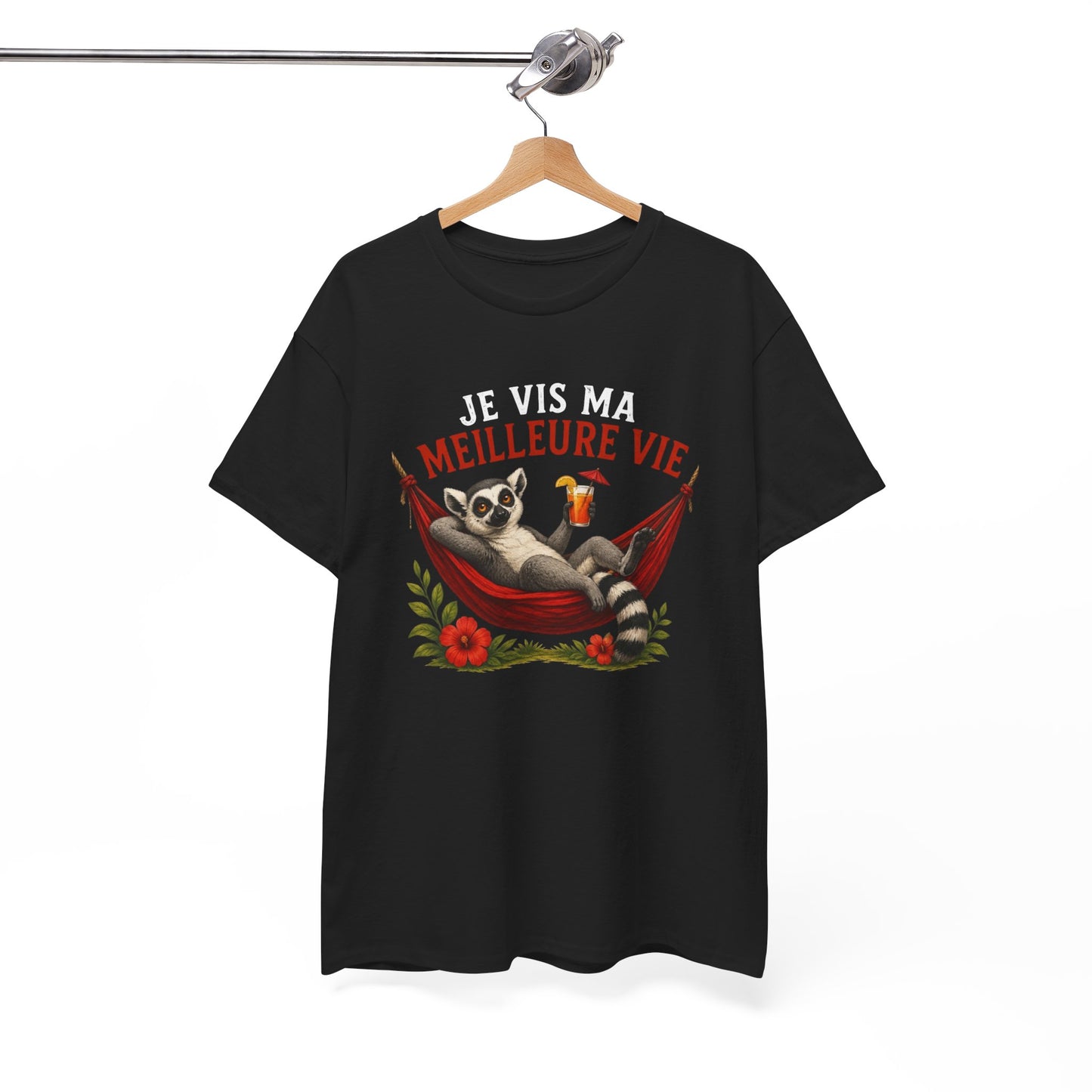 Tee-Shirt Humour Homme et Femme – Lémurien Détente Hamac Vacances – Cadeau Original Drôle Amoureux des Animaux