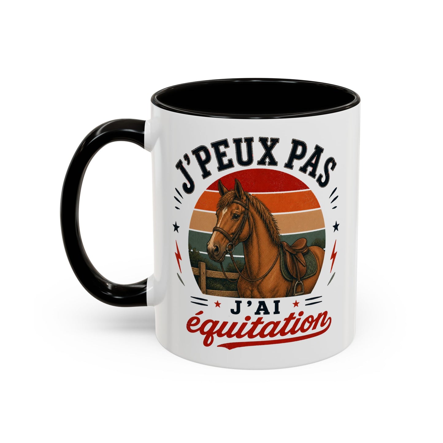 Tasse J’Peux Pas J’Ai Équitation – Mug Humour Cheval Vintage – Cadeau Cavalière Cavalier 325ml