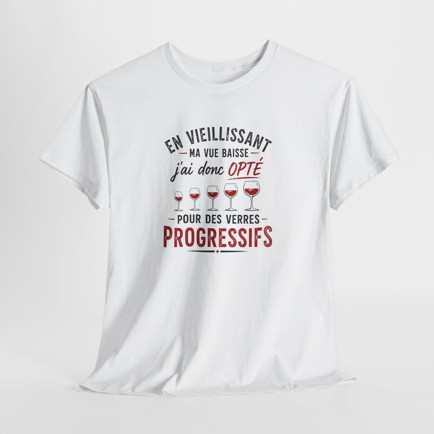 T-Shirt Humour Vin Verres Progressifs – Tee Shirt Drôle Apéro Vin Rouge Citation Amusante Adulte – Idée Cadeau Amateur Vin