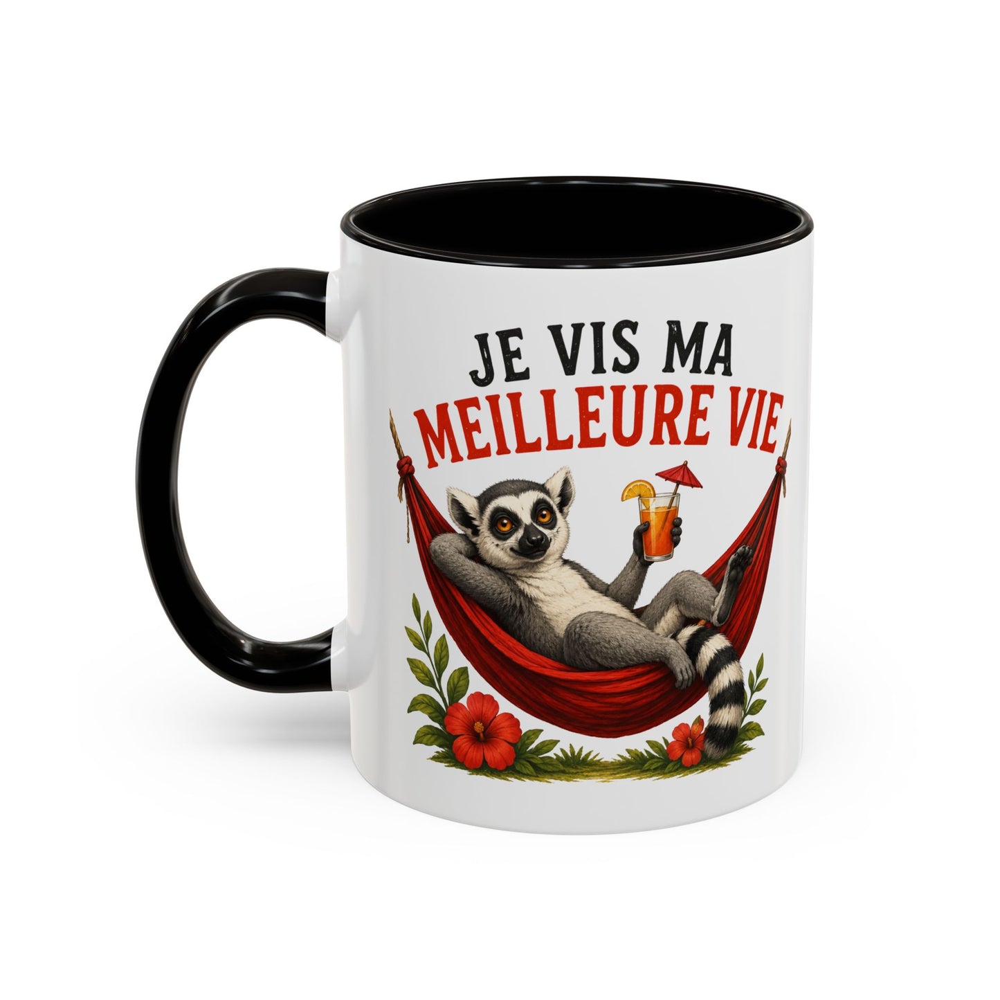 Tasse Lémurien Homme et Femme – Mug Animal Tropical Hamac Vacances Détente – Cadeau Original Amusant 325 ml
