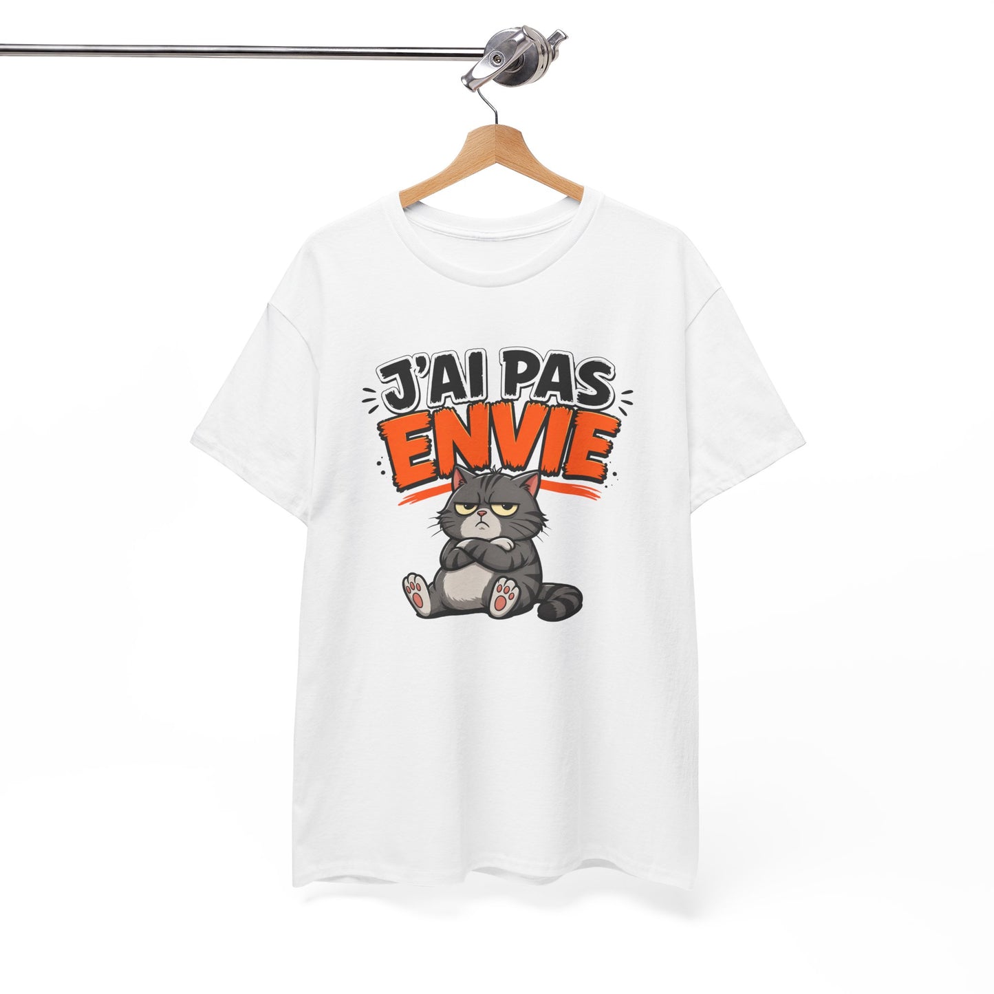 T-Shirt Humour Chat J’ai Pas Envie – Tee Shirt Drôle Adulte Mauvaise Humeur Flemme Travail Citation Fun Idée Cadeau Collègue Homme Femme