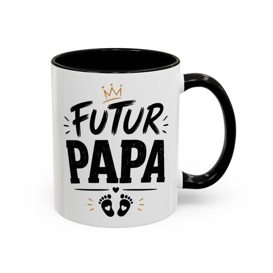 Mug Futur Papa – Tasse Grossesse avec Couronne et Pieds Bébé – Cadeau Future Papa Annonce Grossesse – Céramique 325ml Noir Bleu Rouge