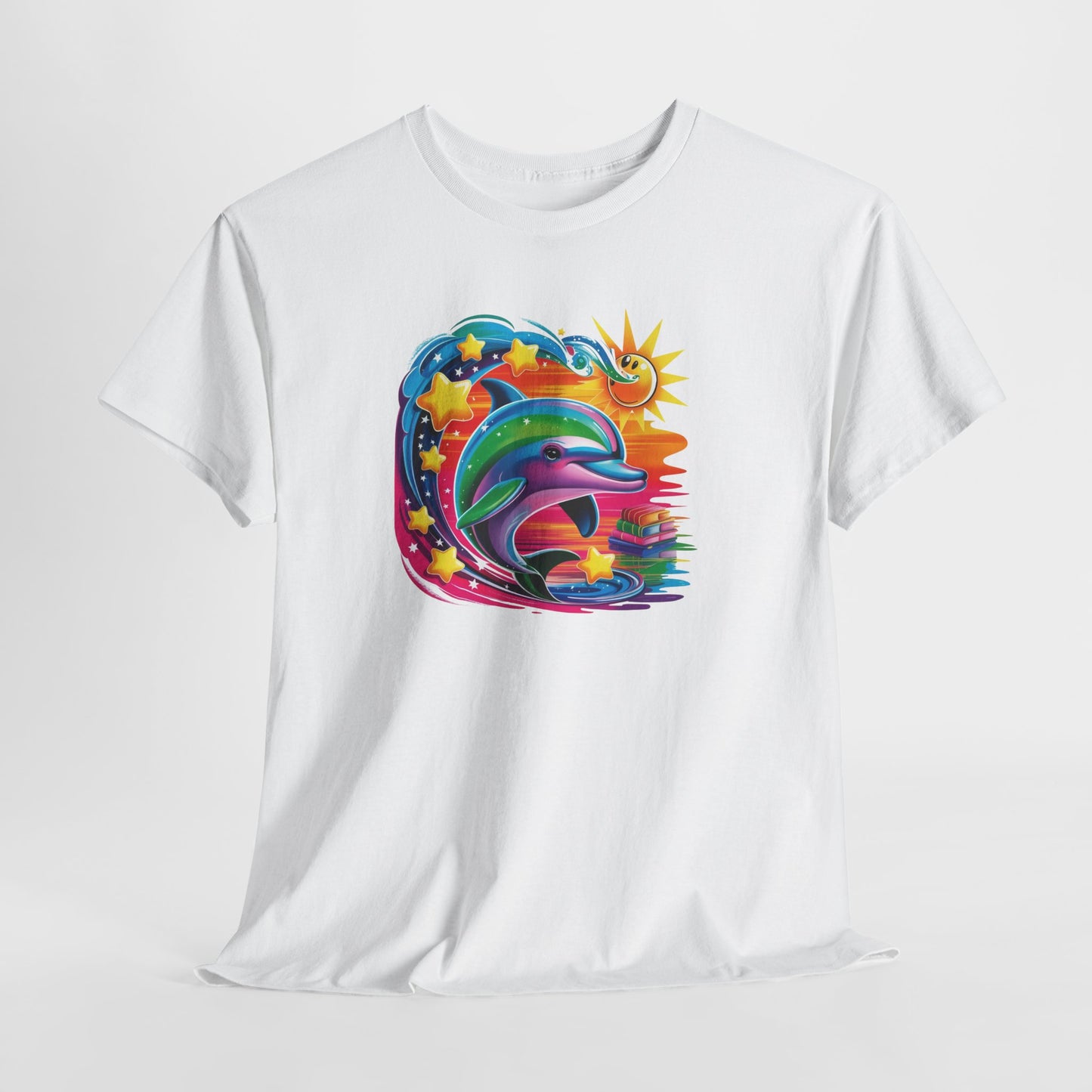 T-Shirt Dauphin Multicolore Fantaisie – Tee Shirt Animal Marin Style Cosmique Étoilé – Cadeau Adulte Original Noir Blanc Gris