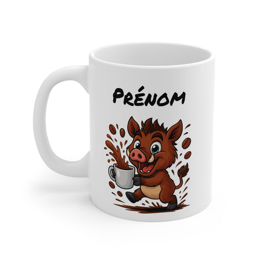 Mug Sanglier Personnalisable – Tasse Mignonne en Céramique 325ml avec Prénom – Animal de la Forêt