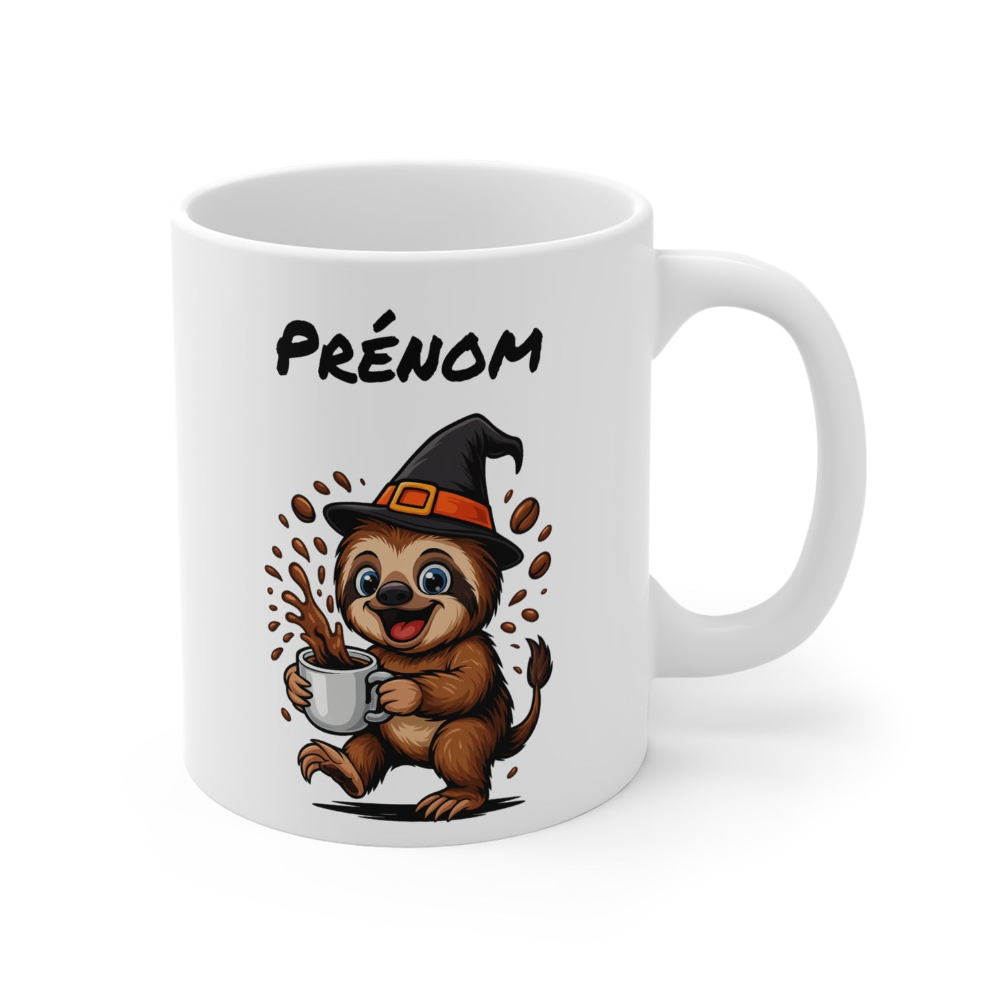 Tasse Personnalisable Paresseux Sorcier Café – Mug Prénom Halloween Mignon 325ml – Cadeau Original Animaux