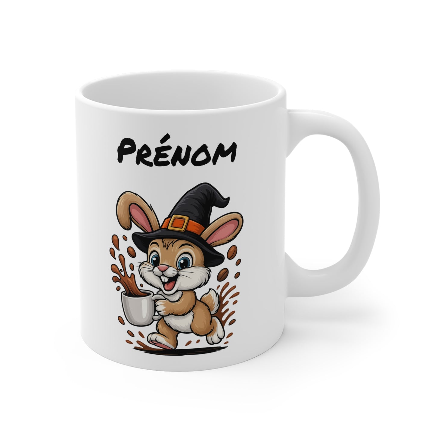Tasse Personnalisable Lapin Sorcier Café – Mug Prénom Halloween Mignon 325ml – Cadeau Original Animaux