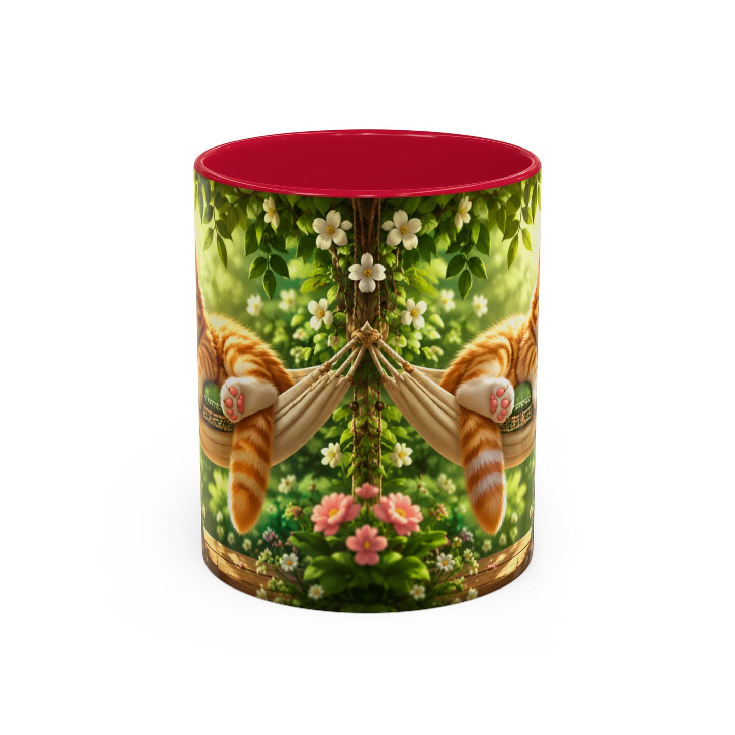 Tasse Chat Dormeur Kawaii – Mug Chaton Endormi Hamac Fleuri – Cadeau Amoureux des Chats 325ml