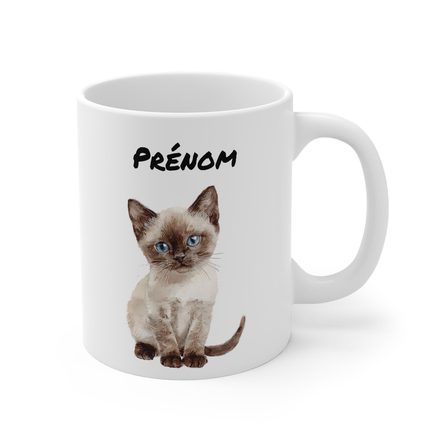 Tasse Personnalisable Chaton Siamois Aquarelle – Mug Céramique 325 ml – Cadeau Prénom