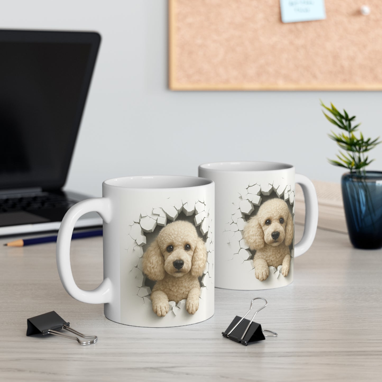 Mug Caniche Beige Effet Mur Cassé – Tasse Chien 3D Trompe-l’œil – Cadeau Original Amoureux des Caniches
