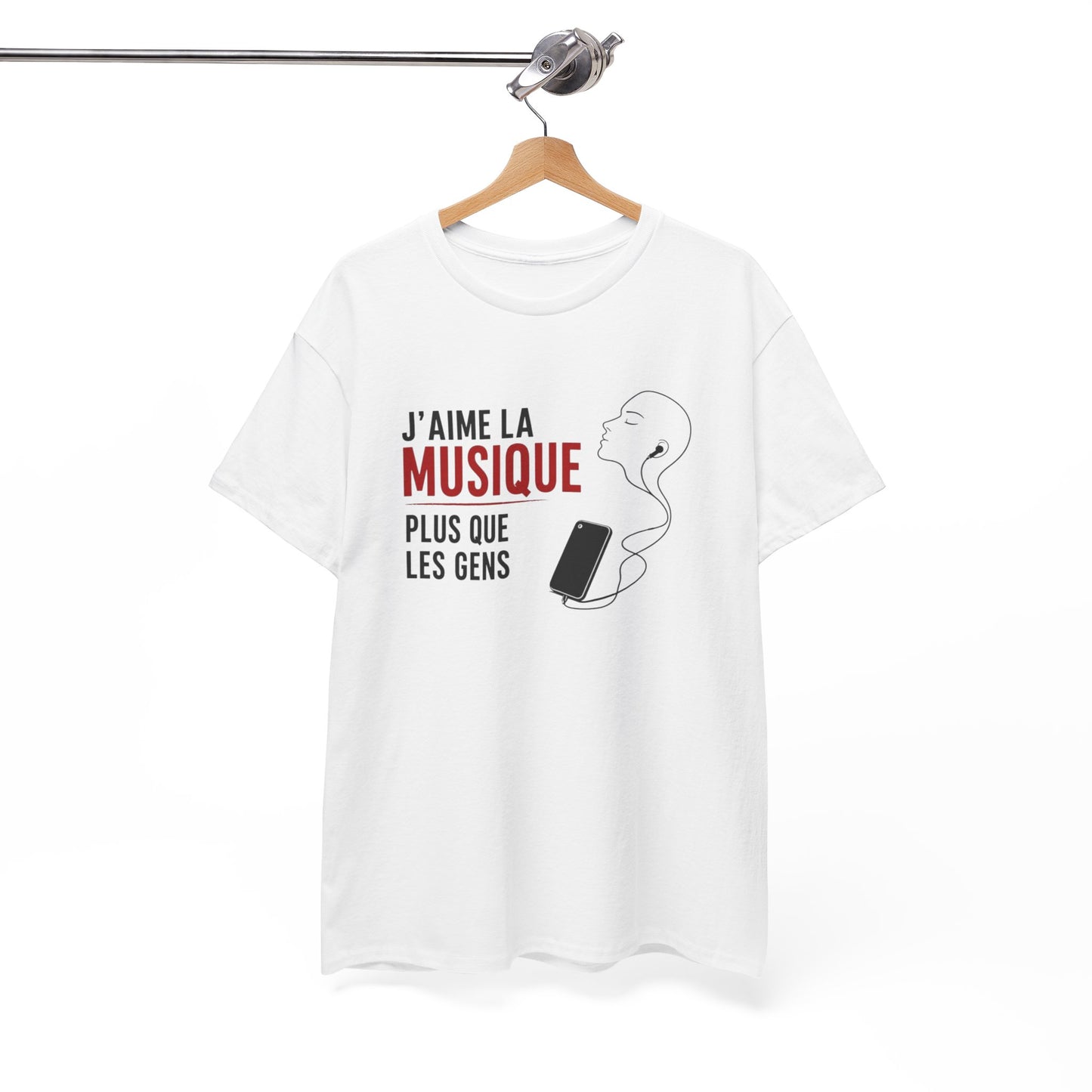 T-Shirt J’Aime La Musique Plus Que Les Gens Homme Femme – Tee Shirt Humour Musique – Cadeau Fan Musique Noir Blanc Gris
