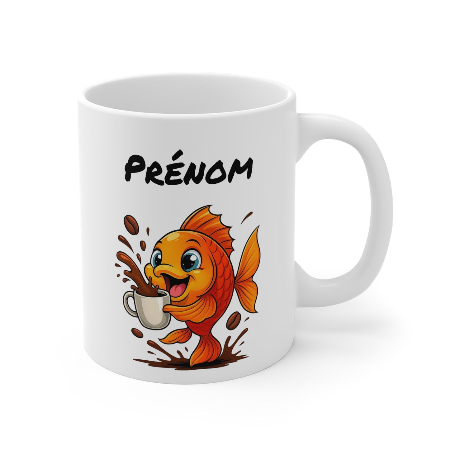 Tasse Personnalisable Poisson Café – Mug Prénom Animal Cartoon Céramique 325ml – Cadeau Original