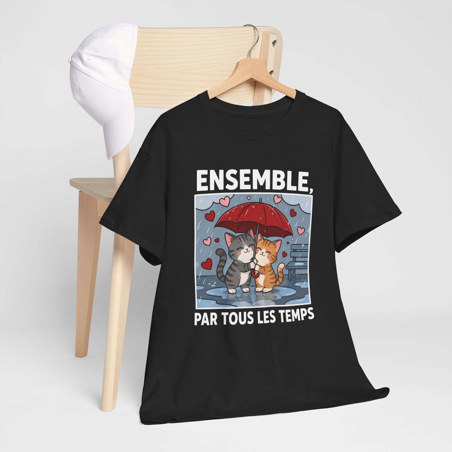 Tee-Shirt Chats Amoureux Sous La Pluie – Ensemble Par Tous Les Temps – Cadeau Couple Romantique Homme Femme Adulte