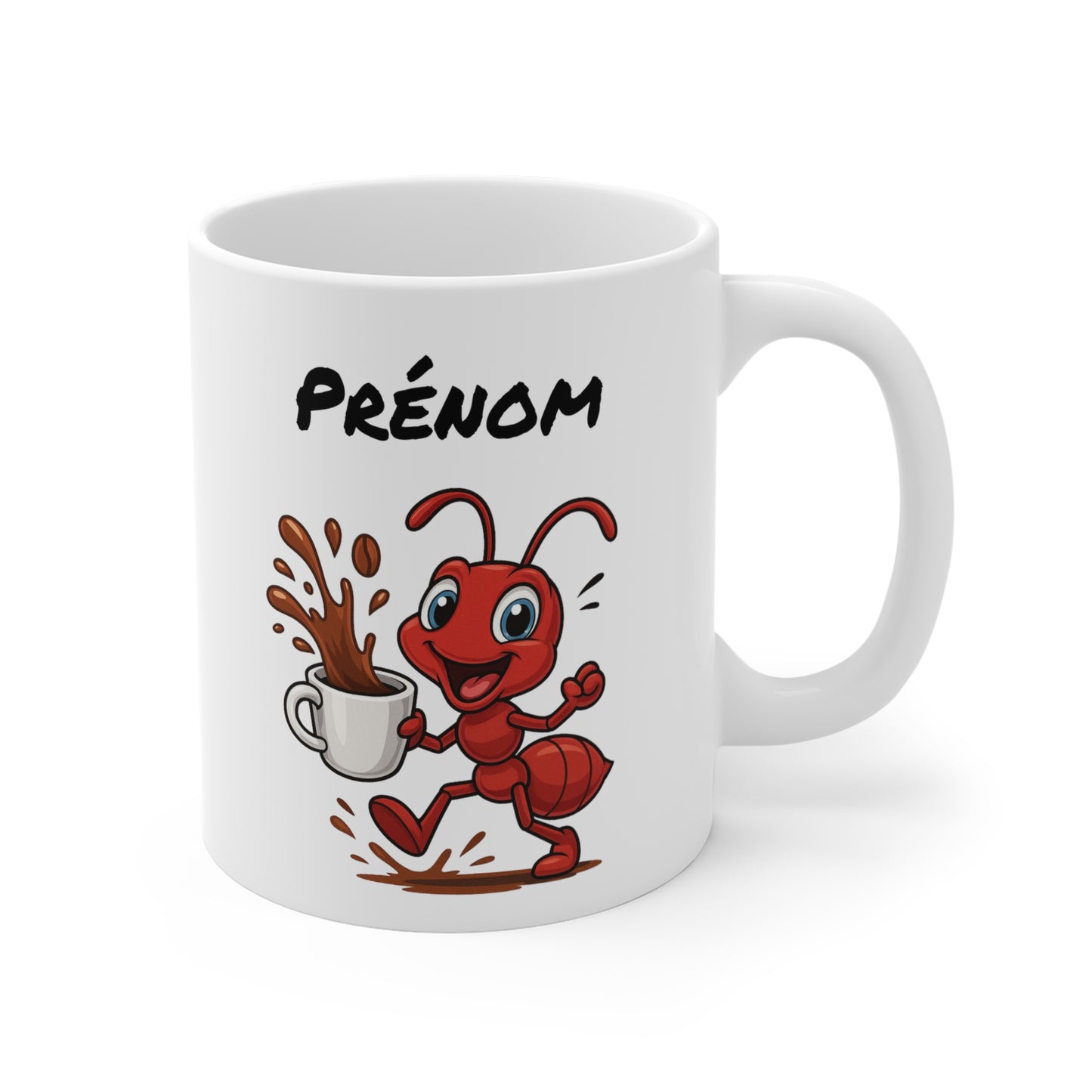 Tasse Personnalisable Fourmi Café – Mug Prénom Insecte Cartoon Céramique 325ml – Cadeau Original