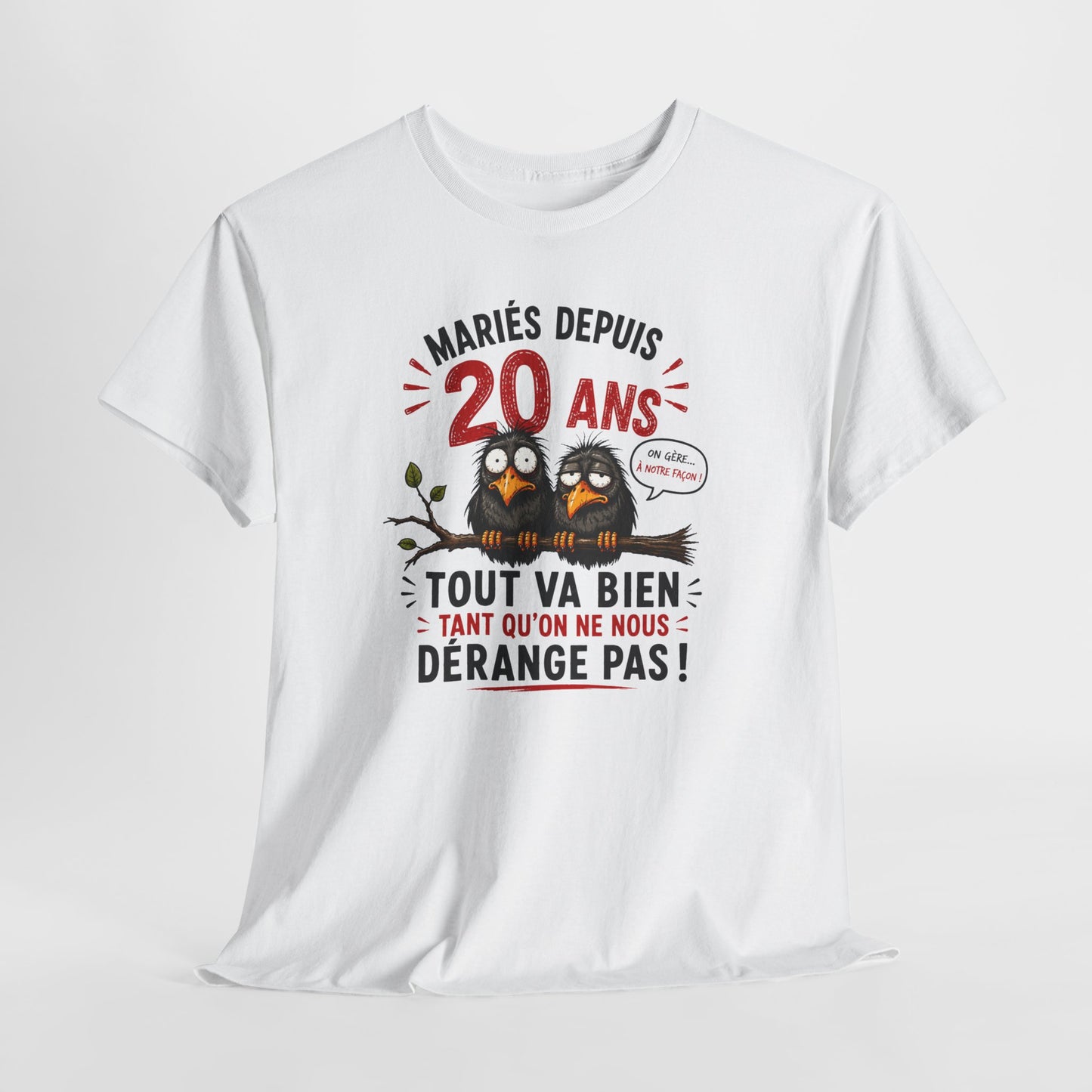Tee-Shirt Homme Femme Mariés Depuis 20 Ans – Cadeau Anniversaire de Mariage Noces de Porcelaine – Humour Couple Original