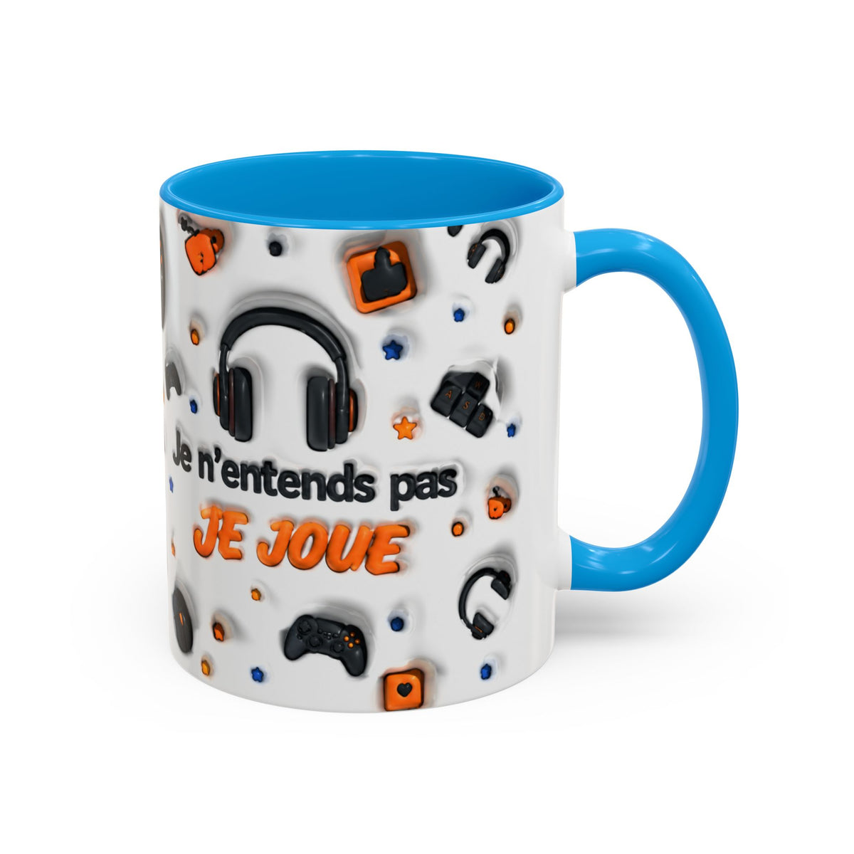 Mug Gamer « Je n’entends pas, je joue » – Tasse Gaming avec Casque, Manettes et Clavier – Cadeau Original Joueur Jeux Vidéo