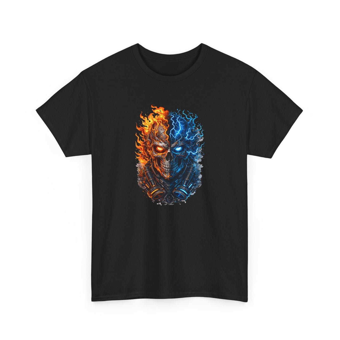 T-Shirt Tête de Mort Feu et Glace – Design Skull Électrique et Flamme – Style Dark