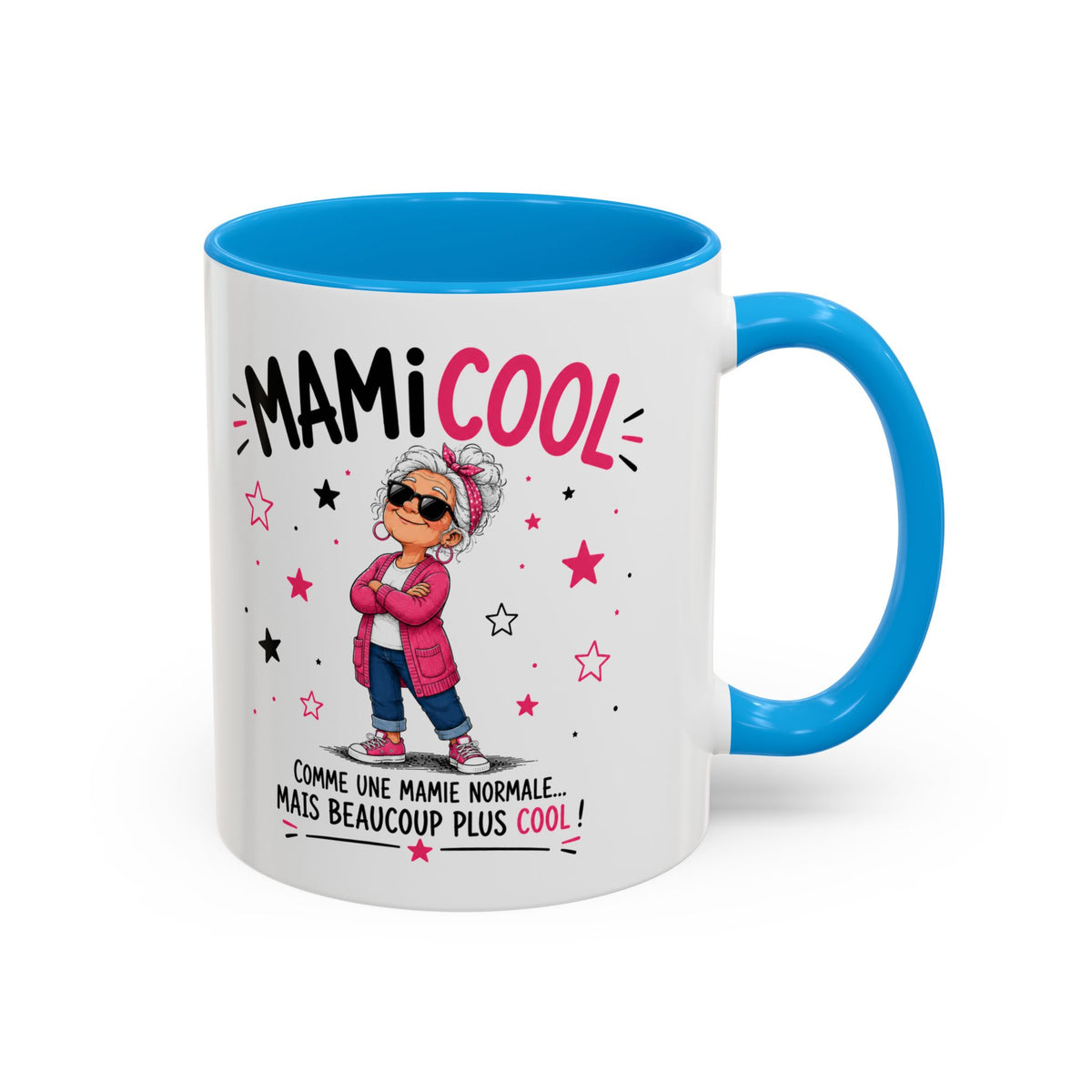 Mug MamiCool – Tasse Humoristique pour Mamie – Comme une Mamie Normale Mais Beaucoup Plus Cool – Idée Cadeau Originale Anniversaire Noël Fête des Grands-Mères bleu rouge noir