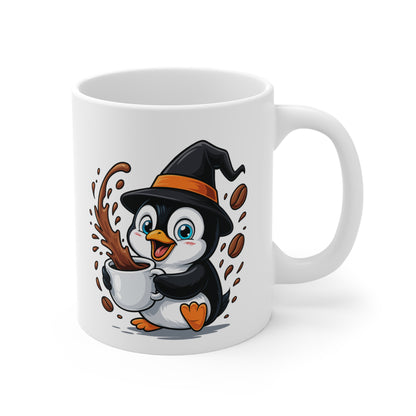 Tasse Pingouin Sorcière Halloween – Mug Céramique Café 325ml – Cadeau Fantaisie Original