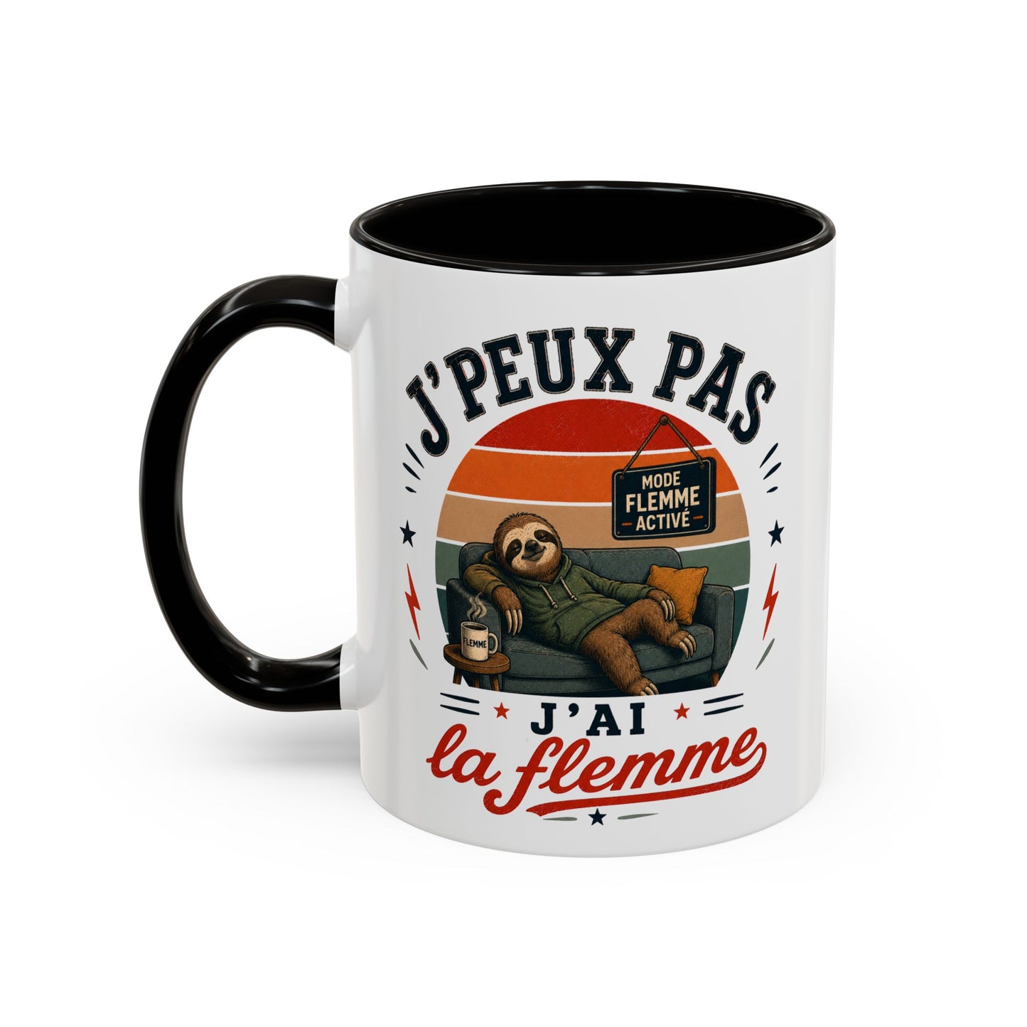 Tasse J’Peux Pas J’Ai La Flemme – Mug Humour Vintage avec Paresseux – Cadeau Drôle Homme Femme 325ml