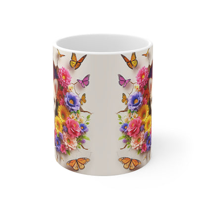 Tasse Céramique Chihuahua et Fleurs – Mug Chien Mignon Papillons – Cadeau Animaux Bohème 325ml