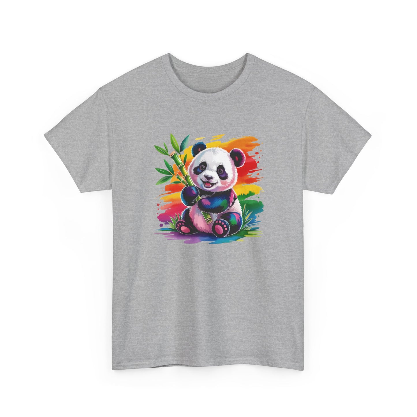 T-Shirt Panda Mignon avec Bambou – Tee Shirt Animal Coloré Aquarelle – Cadeau Kawaii Nature Noir Blanc Gris