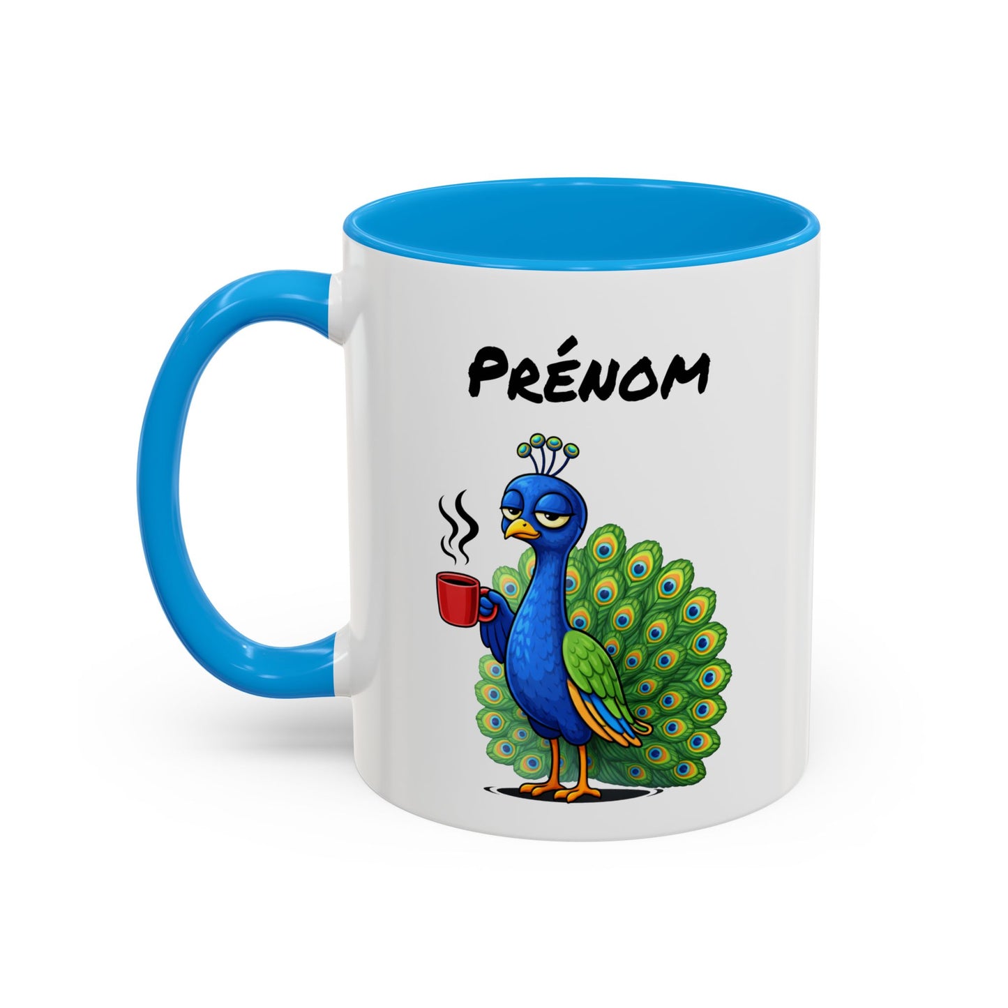 Tasse Paon Fatigué avec Café – Mug Animal Coloré et Humour – Illustration Oiseau Mignon 325ml