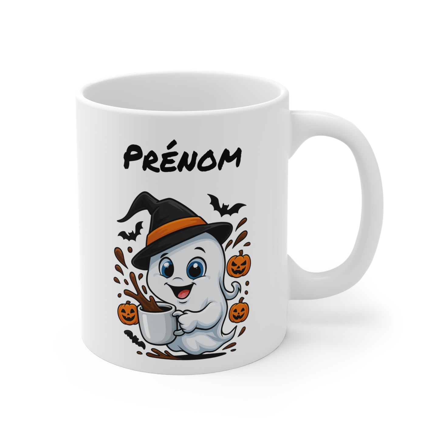 Tasse Personnalisable Fantôme Sorcier Halloween – Mug Prénom Citrouilles Mignon 325ml – Cadeau Original Café