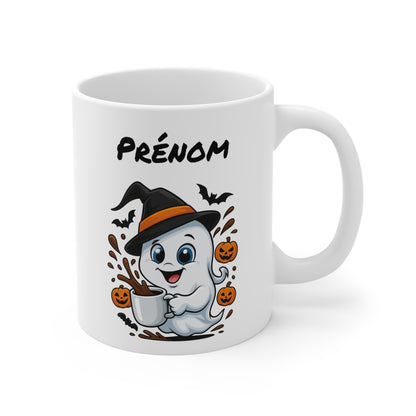 Tasse Personnalisable Fantôme Sorcier Halloween – Mug Prénom Citrouilles Mignon 325ml – Cadeau Original Café