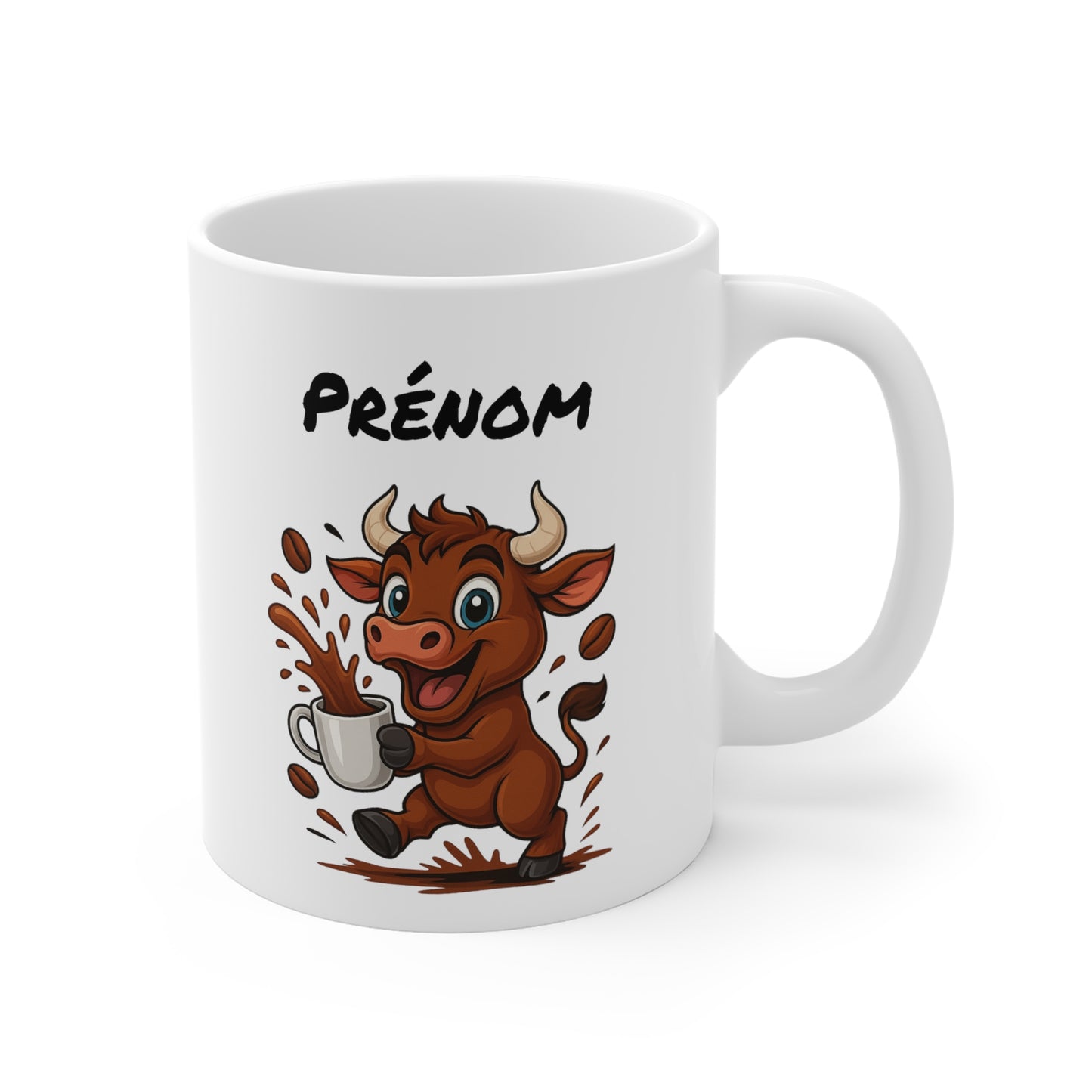 Tasse Personnalisable Taureau Café – Mug Prénom Animal Cartoon Céramique 325ml – Cadeau Original