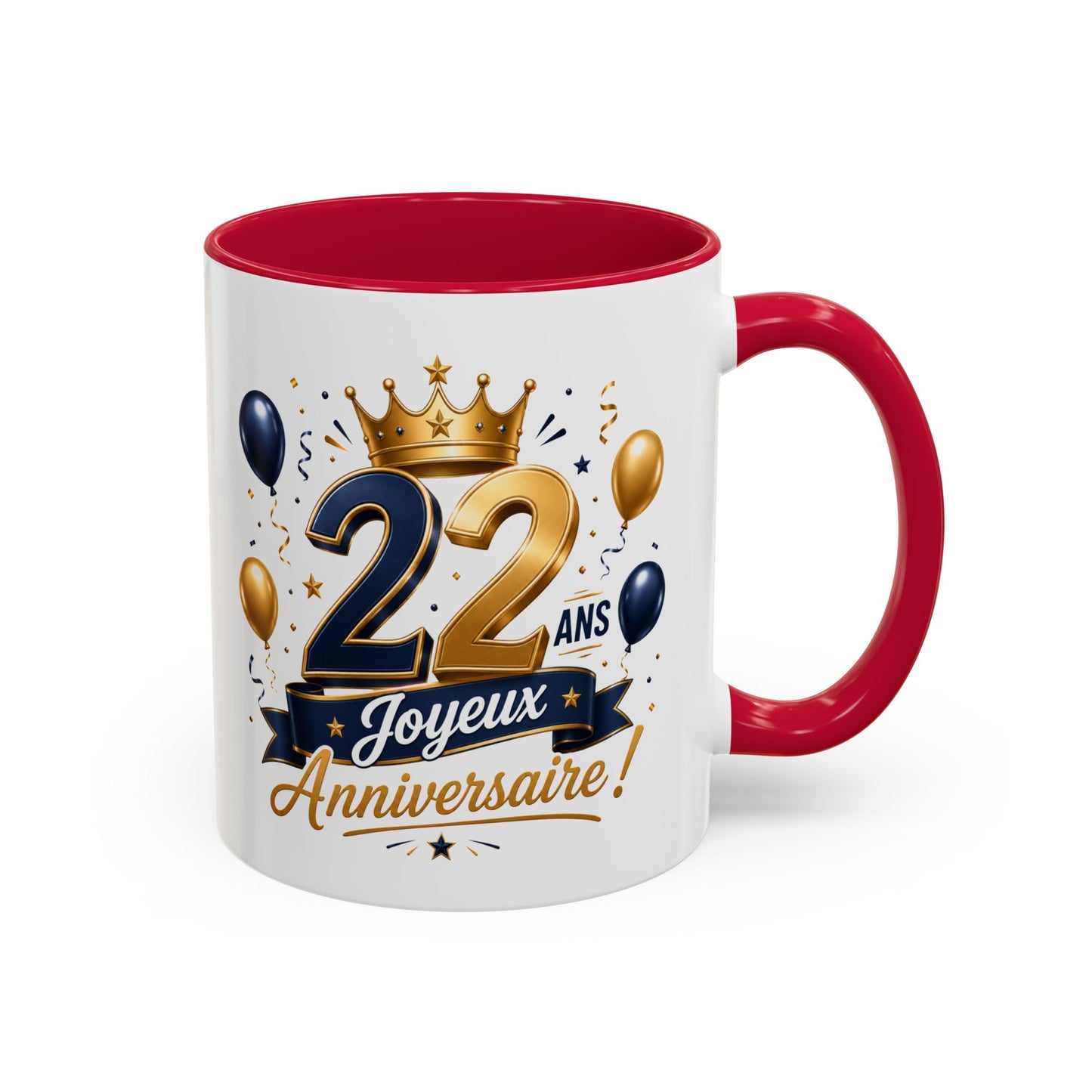 Mug Joyeux 22 Ans – Tasse Anniversaire 22 Ans – Cadeau Original pour Femme Homme – Idée Cadeau 22e Anniversaire Noir Bleu Rouge