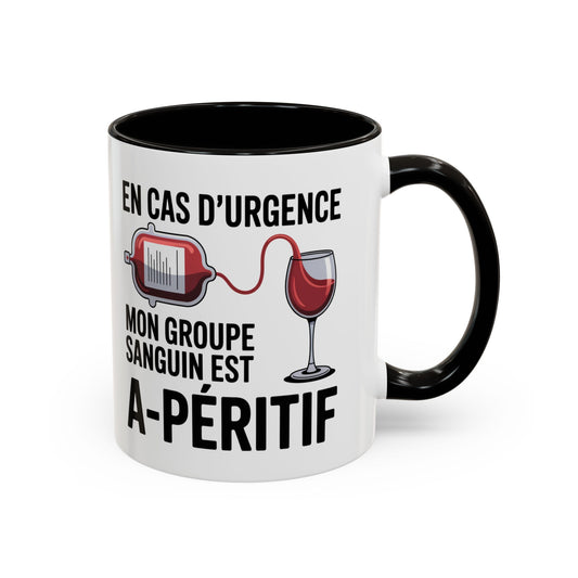 Mug Vin Humoristique – Tasse Apéro Groupe Sanguin Apéritif – Cadeau Amoureux du Vin – Céramique 325ml Noir Bleu Rouge