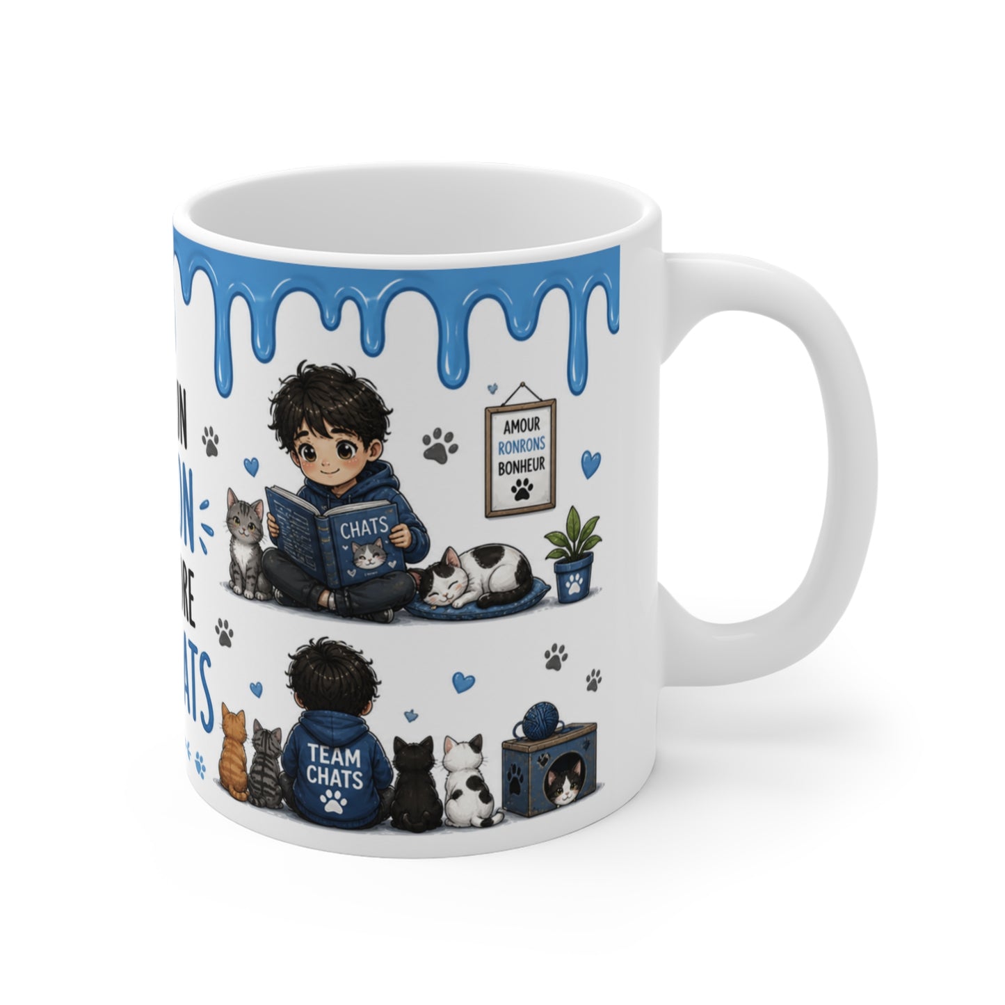 Tasse Juste Un Garçon Qui Adore Les Chats – Mug Chat Kawaii Garçon Passion Félin Cadeau Enfant Amateur de Chats Chaton 325ml