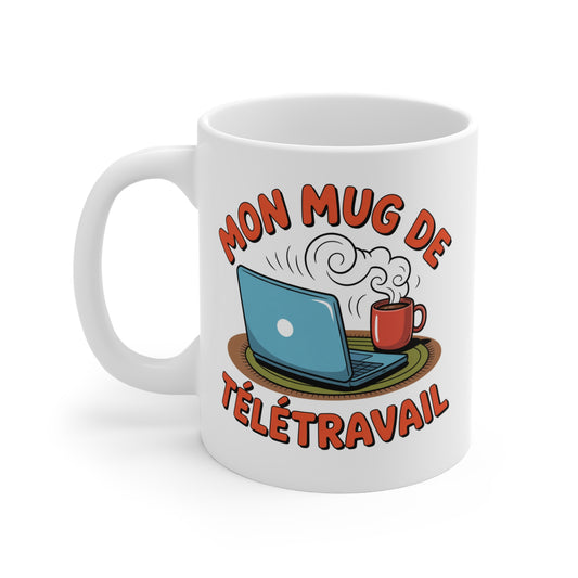 Mug Télétravail Humour – Tasse Céramique 325ml Mon Mug de Bureau – Cadeau Collègue Café à la Maison