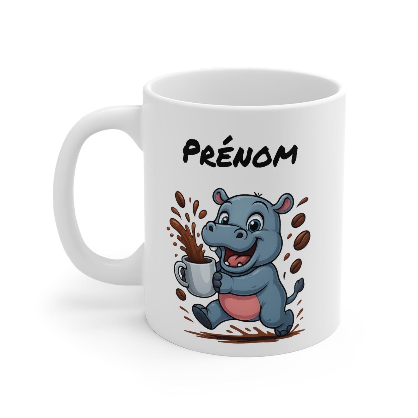 Tasse Personnalisable Hippopotame Café – Mug Prénom Animal Cartoon Céramique 325ml – Cadeau Original Mignon