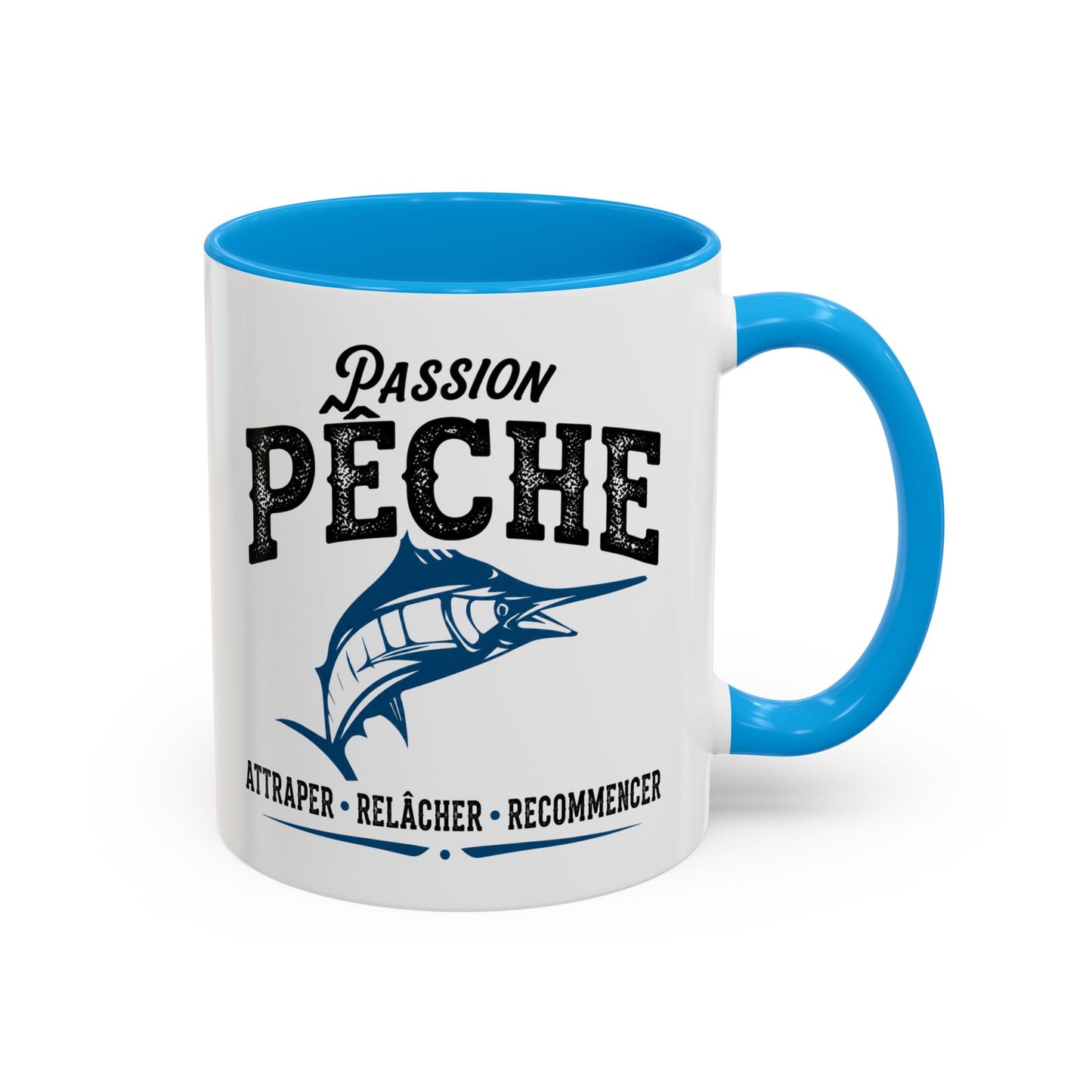 Mug Pêche Espadon – Tasse Pêcheur Passionné – Idée Cadeau Homme Amateur Poisson Mer – 325 ml Noir Bleu Rouge