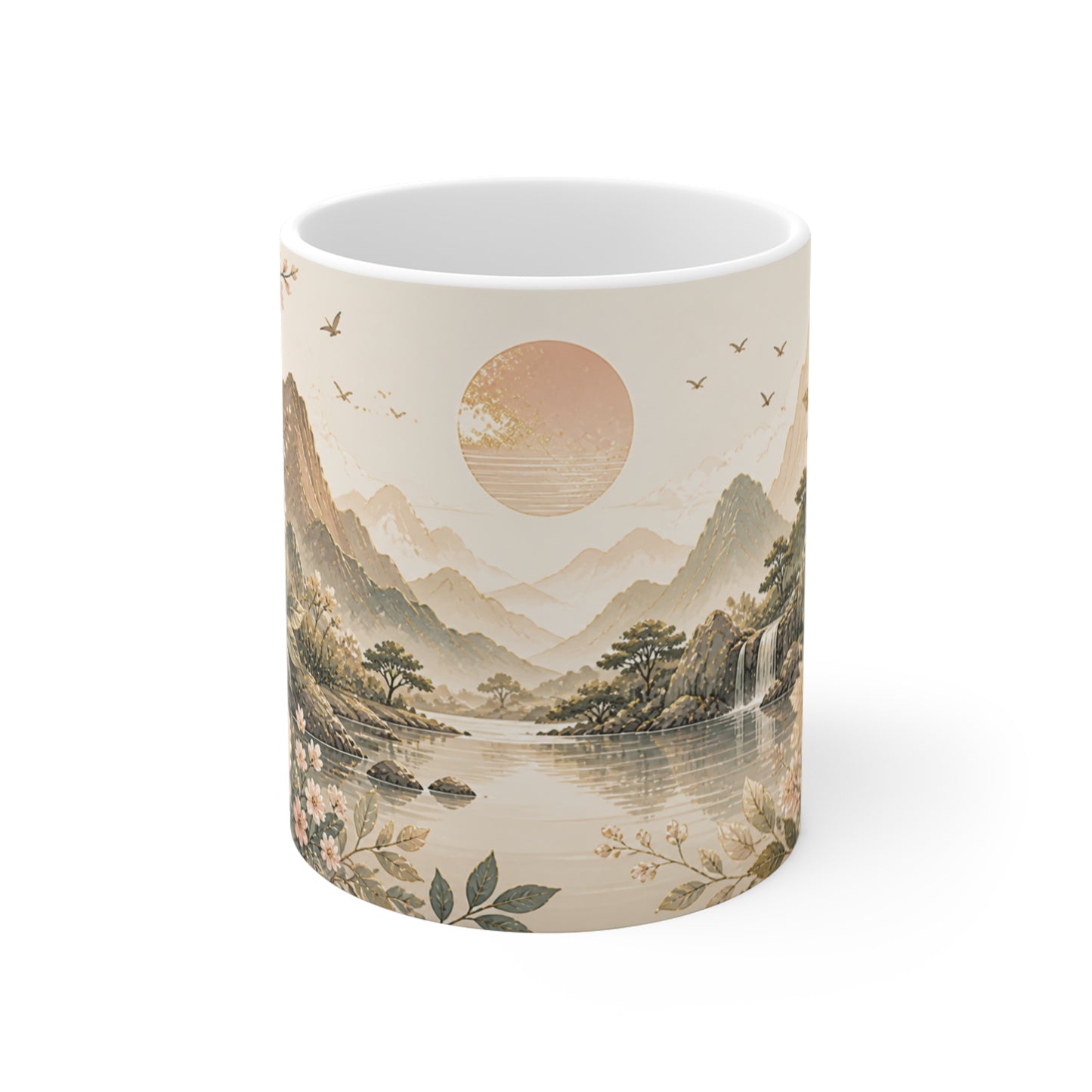 Tasse Paysage Japonais Fleuri – Mug Nature Zen Vintage – Cadeau Homme Femme Enfant 325ml