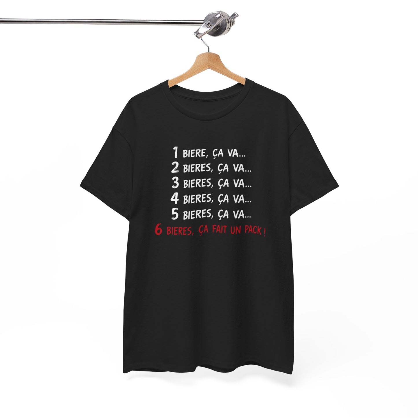 T-Shirt Bière Humour – 6 Bières Ça Fait Un Pack – Tee Shirt Drôle Apéro – Cadeau Amateur de Bière Homme Femme