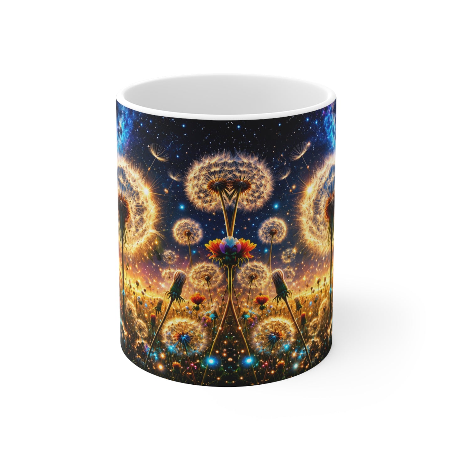 Tasse Pissenlits Féériques – Mug Fleurs Lumineuses et Univers Cosmique – Cadeau Femme Homme 325ml