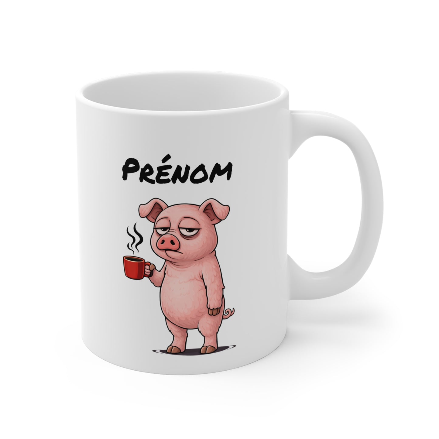 Tasse Cochon avec Café – Mug Animal Humoristique Fatigue – Illustration Cartoon 325ml – Cadeau Original et Amusant