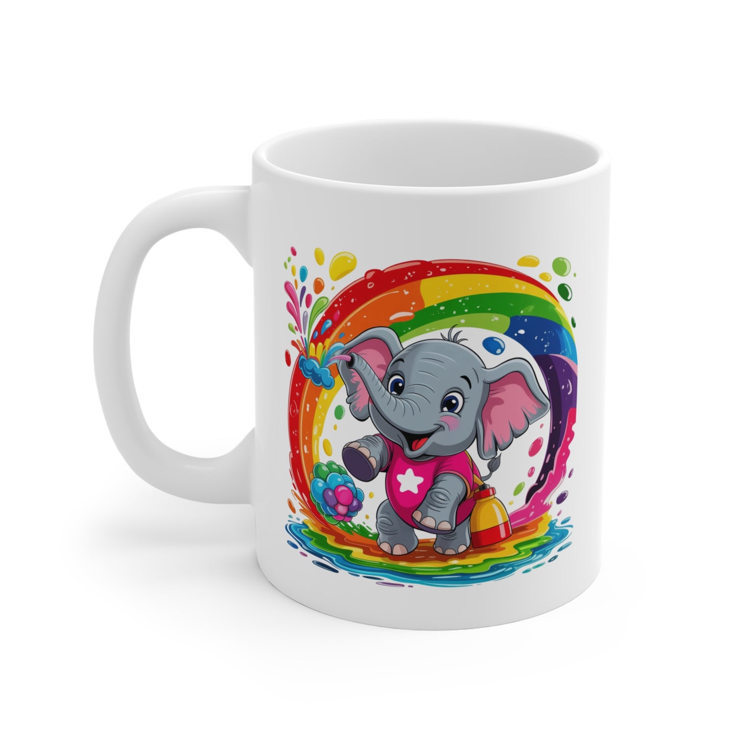 Mug Éléphant Kawaii Arc-en-Ciel – Tasse Éléphant Colorée et Fantaisie – Design Animal Mignon avec Rainbow – Cadeau Original pour Enfants et Amateurs de Kawaii – Céramique 325ml