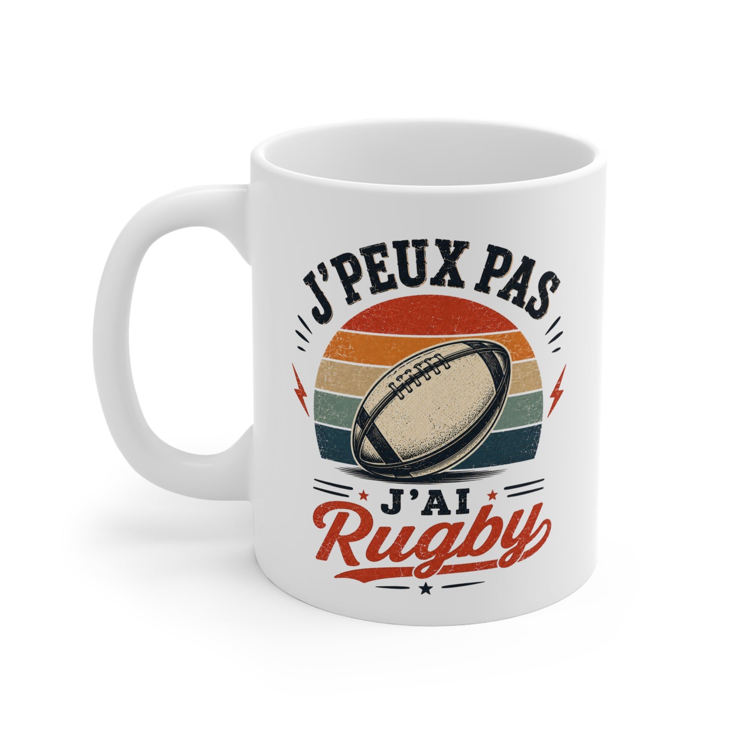 Tasse J’Peux Pas J’Ai Rugby – Mug Humour Rugbyman Vintage – Cadeau Rugby Homme Femme 325ml