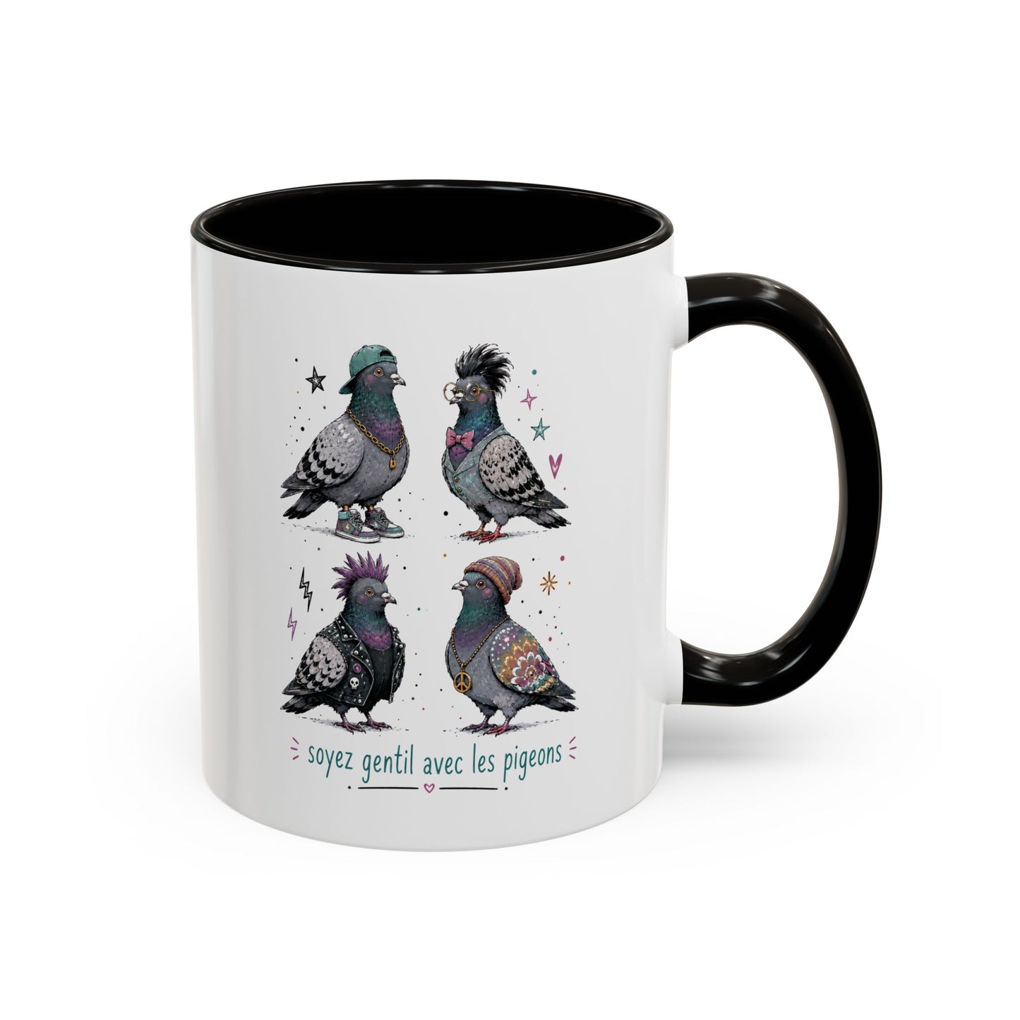 Mug Pigeon Humour – Tasse Oiseaux Drôles et Originaux – Cadeau Amoureux des Animaux Homme et Femme Noir Bleu Rouge