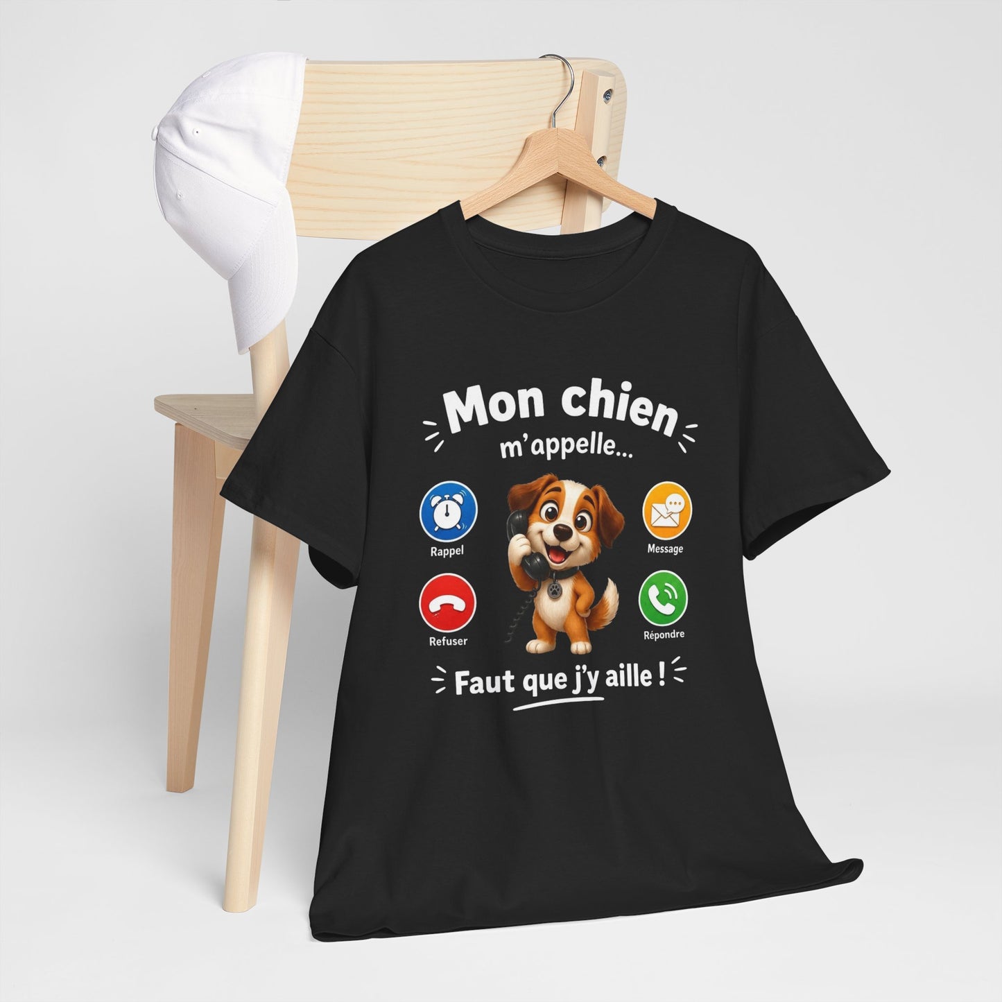 Tee Shirt Mon Chien M’Appelle Faut Que J’Y Aille – T-Shirt Humour Propriétaire de Chien – Cadeau Homme Femme Amoureux des Chiens