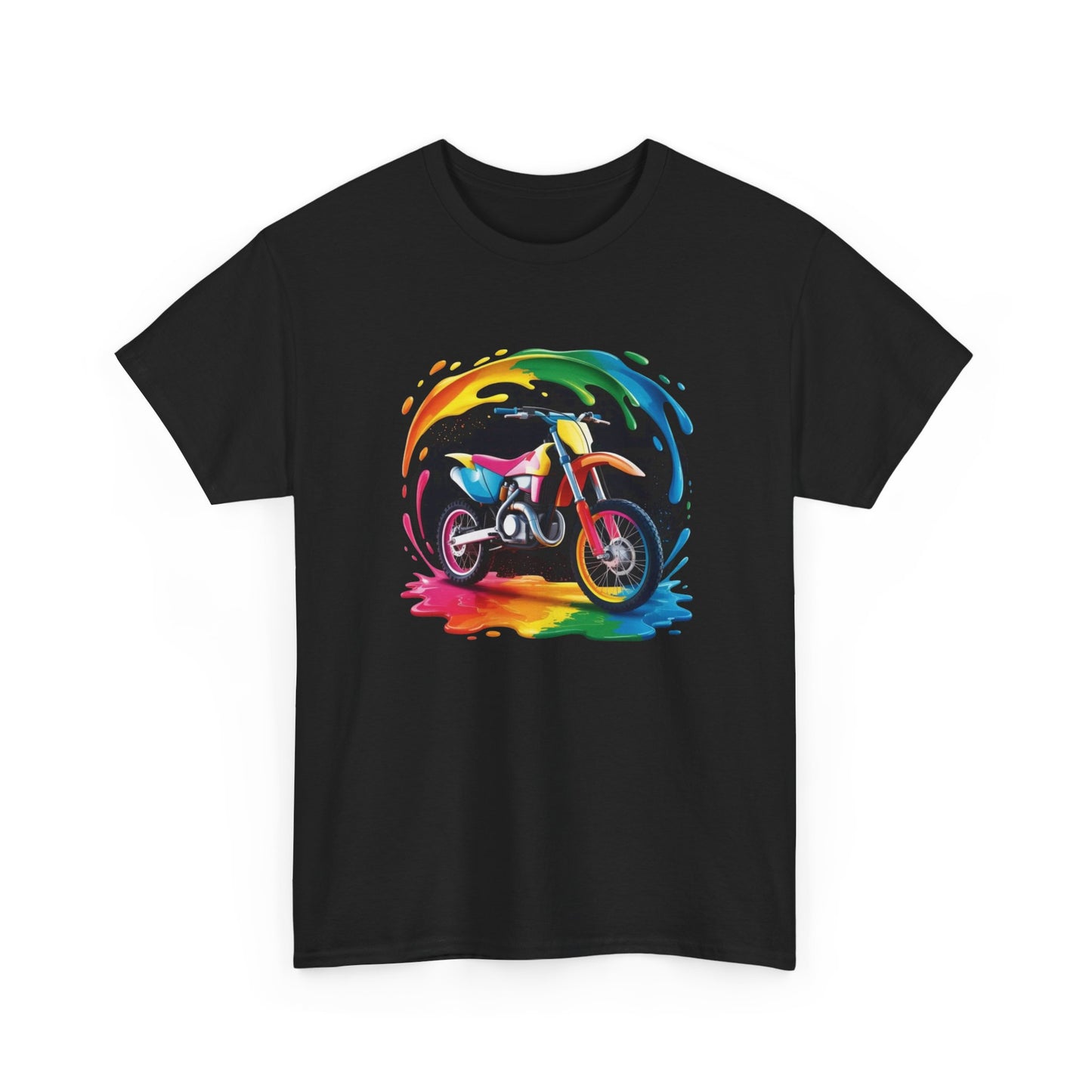 T-Shirt Moto Cross Colorée – Tee Shirt Motocross Art Dripping – Cadeau Motard Streetwear Noir Blanc Gris